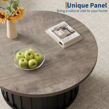 Mesa de centro redonda moderna - Diseño acanalado mid century con base metálica - 81 cm, ideal para salón, espacios pequeños y apartamentos - 50-90cm - Ver 6