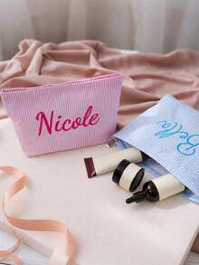 Customized Makeup Bag, Personalized Letter Name Logo Storage Bag, Lightweight Zipper Cosmetic Bag, Monogrammed Toiletry Pouch - Multicolor - View 8
