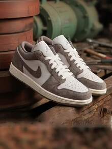 Nike Big Kids AIR JORDAN 1 Low-Top Retro Sports Skate Shoes - White/Brown Gray - View 4
