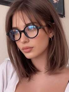 زوج واحد من نظارات نسائية بإطار بيضاوي على الطراز الكوري متعددة الاستخدامات بعدسات شفافة - الأسود - مشاهدة 1