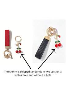 1pc Unisex Red Plaid Keychain + Cute Cherry Pendant, Zinc Alloy Minimalist Style PU Leather Strap Key Ring, Suitable For Various Keys And Car Keys, Small Gift For Family And Friends - A - View 8