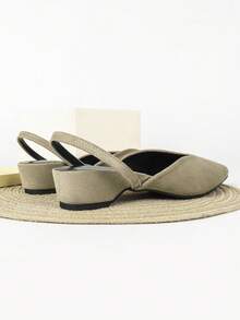 Women's Beige High Heel Pumps Sandals Kitten Heel Slingback Open Back Party Wedding Shoes 5cm Formal Slip-On Buckle Strap Pointed Toe Sandals - Sand Color - View 3