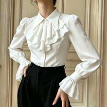 Women's Autumn Commute Elegant Vintage Court Style Gothic Multi-Layer Ruffle Waist-Cinching Blouse, Halloween, Streetwear, Party - White - View 3