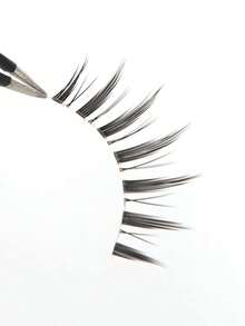 10 Pairs 4-14mm Clear Stem Cartoon Style Natural Clear Minimalist Criss-Cross False Eyelashes, Korean & Japanese Style - Black - View 2