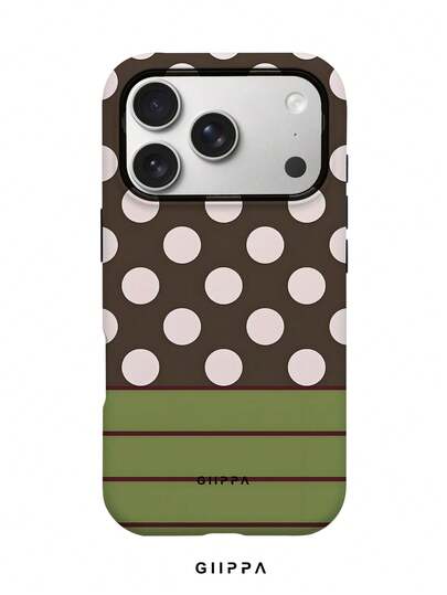 GIIPPA 1pc Dark Green Horizontal Stripe & Pink Polka Dot Pattern Phone Case, Compatible With Phone 17 Pro Max, 16 Pro Max, 15 Pro Max, 14 Pro Max, 11/12/13/14/15/16 Pro Max Plus, Korean-Style High-End Fashion Fun Design, Elegant For Men And Women, Perfect Gift For Girlfriend On Christmas, Valentine's Day, Easter, Wedding Season And Birthday!