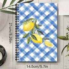 1pc 50-Page A5 Spiral Notebook, Light Beige Cover Decorated With Yellow Lemon And Green Leaf Pattern, Accented With Small Brown Dots, White Rectangular Frame With Green Border And "NOTES" Text In The Center, Black Spiral Binding Design, Lined Pages, Suitable For Journaling - Lemon - View 12