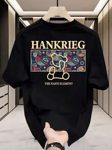 Men's Cotton T-Shirt With Graphic Print, Short Sleeve, Crew Neck, Casual Summer Style Ready Stock Local Warehouse - Black - View 1