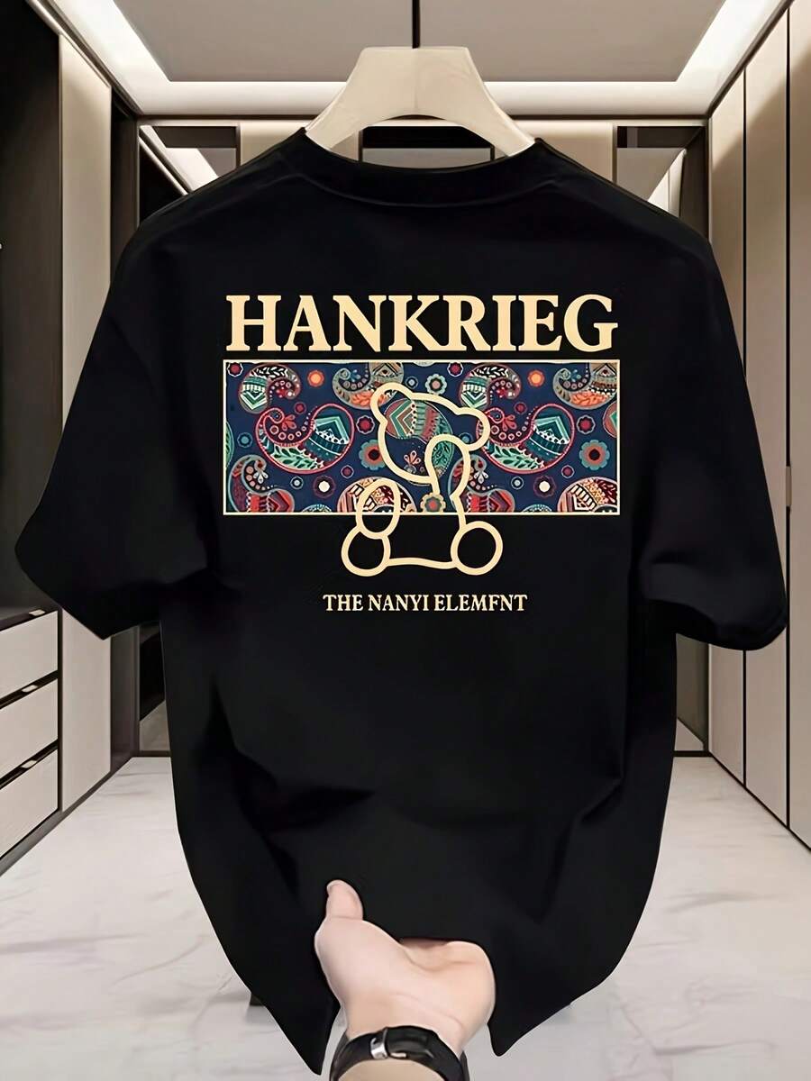 Men's Cotton T-Shirt With Graphic Print, Short Sleeve, Crew Neck, Casual Summer Style Ready Stock Local Warehouse - Black - View 1