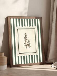 1 pièce Impression d'art croquis d'arbre de pin vintage, impression de paysage de montagne, affiche de forêt à rayures vertes, cadeau de vacances, décoration de Noël, décoration de chambre, décoration de salon, décoration de dortoir, arts muraux, décoration murale, décoration de maison, décoration de chambre, art mural sur canevas, affiches, cadre en option - 1 pièce - Voir 1