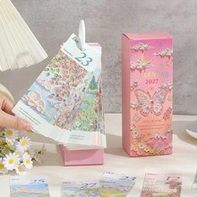 2027 Desk Calendar With Binder Ring, Pastel Pink Butterfly Oil Painting Style, Inspirational Quotes Daily Planner Calendar, One-Way Page Turn For Home & Office Schedule Organization - Single Piece - View 5