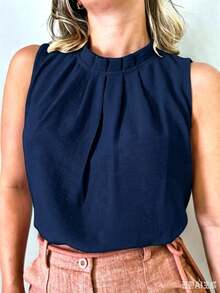 Women's Social Blouse, High Neck, Button On The Back, Super Fashion - 藏蓝色 - 查看 1