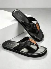 Men's Casual Flip Flops, Non-Slip Comfortable, Multi-Functional Beach Slippers, Spring/Summer Style, Suitable For Spring/Summer, Beach, Vacation And Various Occasions - Black - View 1