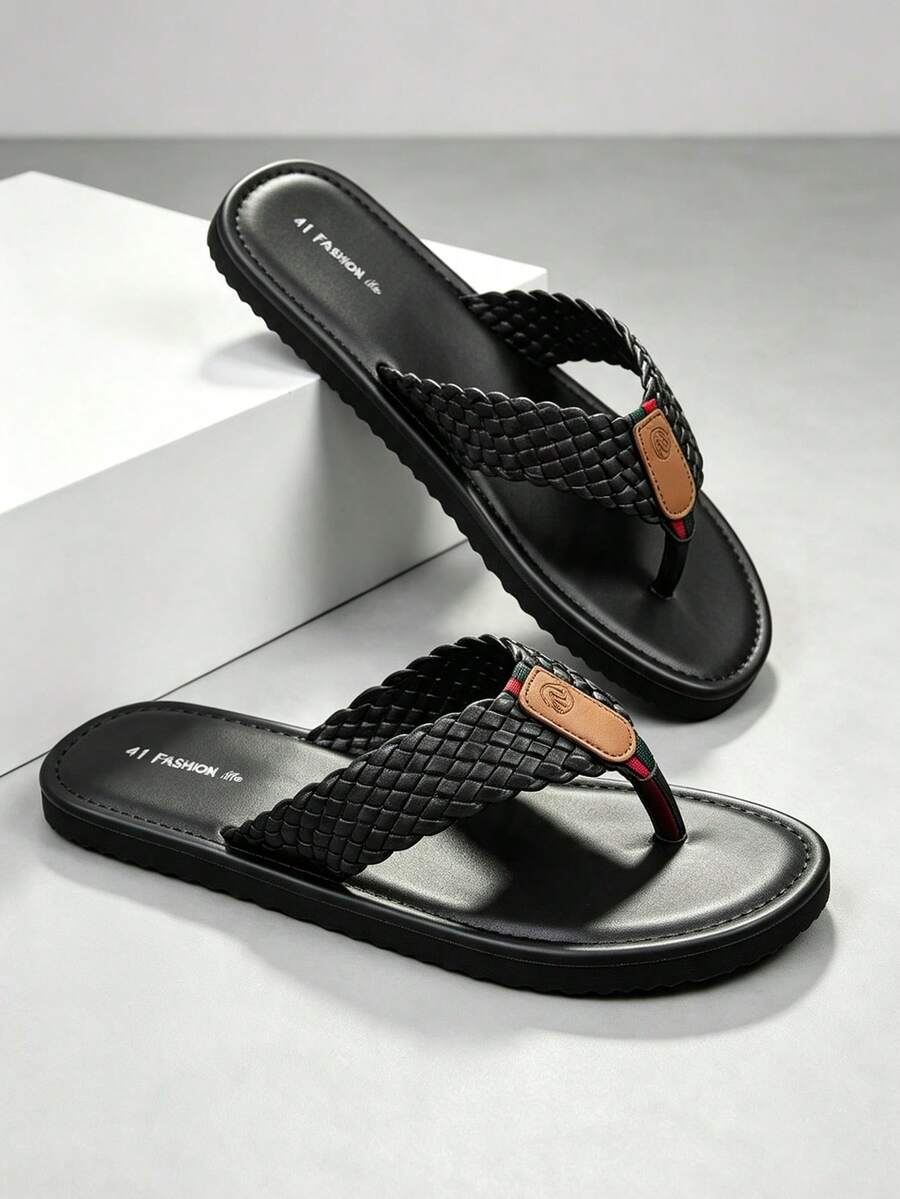 Men's Casual Flip Flops, Non-Slip Comfortable, Multi-Functional Beach Slippers, Spring/Summer Style, Suitable For Spring/Summer, Beach, Vacation And Various Occasions - Black - View 1