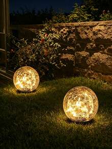 1件裝太陽能戶外園藝燈 30LED 裂紋玻璃球燈 地面景觀裝飾燈 冰球造型庭院裝飾燈 適用小徑/露台/草坪/院子（含地插） - 彩色 - 查看 5