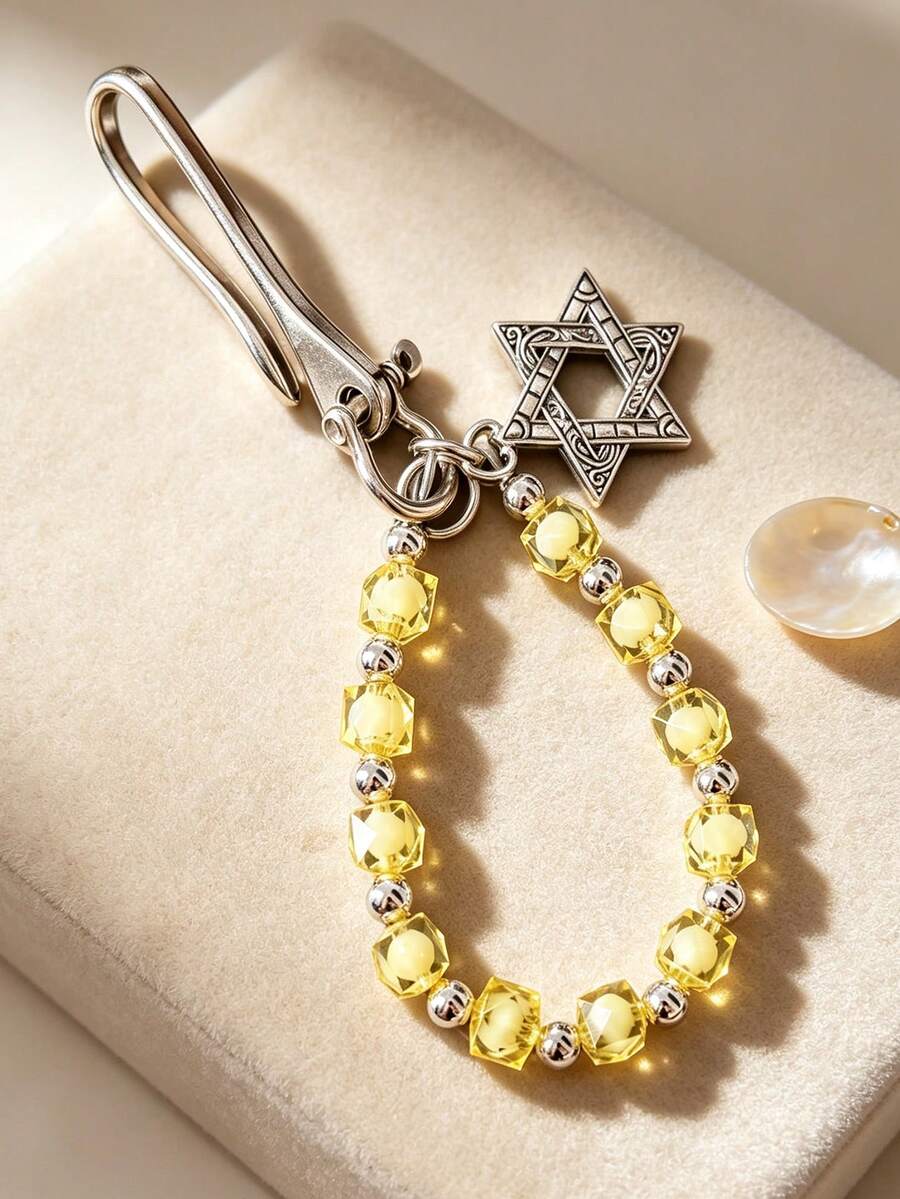 1pc Creative Handmade Beaded Chain Short Keychain, High Quality Waist/Bag Charm - Multicolor - View 1