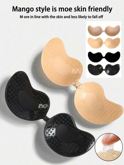 2 Pairs Strapless Adhesive Bras, Mango-Shaped Cups, Petal Nipple Covers, Breathable Design, Suitable For Small Breasts, Lifting And Gathering