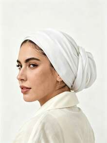 1pc Women's Instant Classic Basic Solid Color Hijab, Multiple Wear Styles Adjustable Versatile Practical Elastic Turban, Modal Fabric Comfortable Soft Skin-Friendly, Suitable For Daily Wear, Sports, Yoga - White - View 3