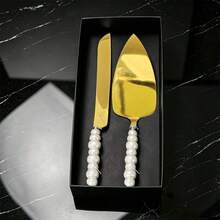 2PCS Stainless Steel Cake Knife And Server Set, Pearl Beaded Handle, Packed In Black Gift Box, Elegant Dessert Cutting Utensils For Wedding, Birthday Party, Christmas, Thanksgiving, Holiday Celebration Gift - View 11