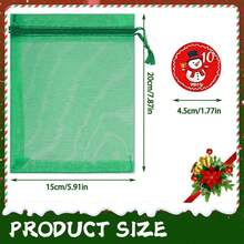 24pcs Christmas Drawstring Gift Bags With Sticker Green Organza Gift Wrapping Bags Mesh Bags 24 Days Christmas Advent Calendar Gift Bag For Winter Holiday Christmas Party Favor Christmas Gifts - Green - View 3