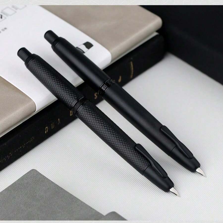 MAJOHN Black Metal Retractable Ballpoint Pen, Press-Type Fine Tip Smooth Ink Pen, Suitable For Students, Calligraphy And Office, Gift For Men And Women