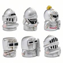 4pcs Mini Knight Figurines, Silver Medieval Armor Desktop Decor With Helmet, Shield, Sword Details, Cute Miniature Collectible Dolls, Resin Desktop Ornament, Suitable For Home Office Bookshelf Party Gift, Random Style - 4 Pcs Random Color - View 5