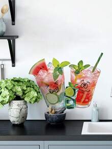 1pc Cartoon Expression Mint Lime Watermelon Iced Drink Wall Decor Sticker, Removable Room Decoration Wall Decal For Bedroom, Living Room, Kitchen - 1PC - View 4