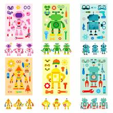 6pcs Cartoon Robot Face Changing DIY Collage Stickers, Robot Parts Build Stickers, Kids Early Educational Handmade Toy, Quiet Book & Party Game Craft Supply - Multicolor - View 5