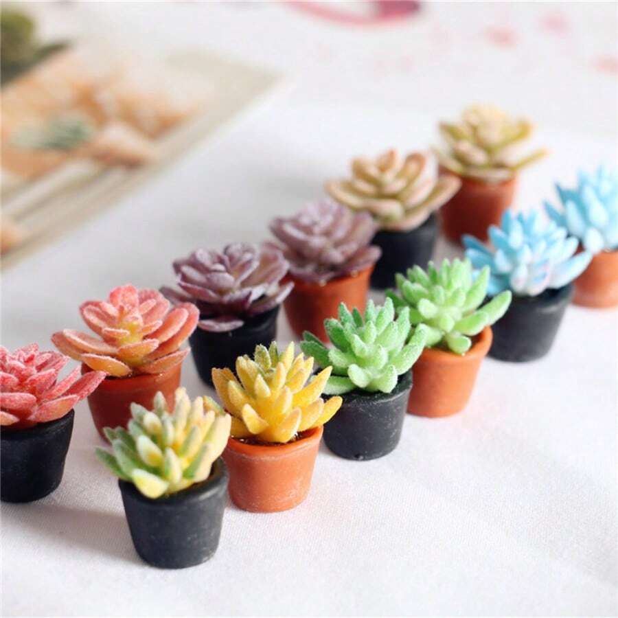 Miniature Potted Plants, 1/12 Scale Realistic Succulent Greenery Floral Bonsai Decor, Miniature Model Ornament, Realistic Colorful Mixed Flower Potted Plants, Model Micro Landscape Ornament - Multicolor - View 1