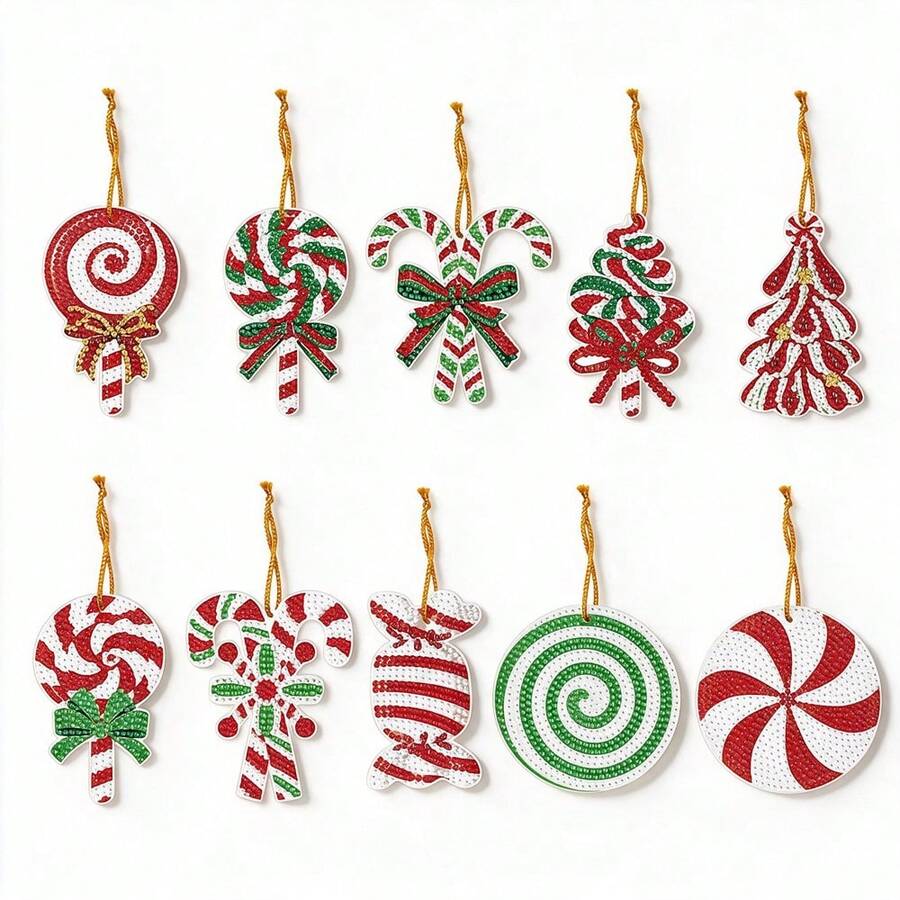 12pcs Holiday 5D DIY Diamond Painting Christmas Decoration Set - Vibrant Keychains, DIY Christmas Candy Diamond Painting Kit Perfect For Holiday Decor And Handmade Crafts, Christmas Diamond Painting, Christmas Decorations, Christmas Crafts - View 1