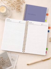 Trees 1 pieza Cuaderno A5 con espiral y líneas, pestañas de índice codificadas por colores, cubierta protectora y páginas de escritura suave para trabajo, estudio, notas de reuniones, listas y planes diarios, útiles escolares, accesorios de escritorio de oficina, accesorios para maestros, artículos imprescindibles para el aula - Morado fuerza - Ver 3
