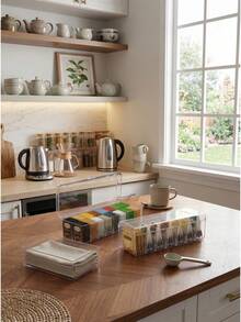 1pc 8 Compartments Clear Acrylic Tea Bag Storage Rack,Multi-Functional Coffee Pod Sugar Packet Storage Container,Detachable Makeup & Sundries Display Holder,Wall-Mounted Or Countertop Kitchen Spice Shelf Pantry Cabinet Organizer. - Transparent - View 5