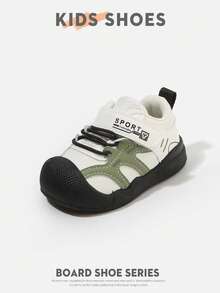 1 Pair Infant Toddler Colorblock Closed-Toe Double Strap Flat Retro Sneakers For Daily Wear And Outfits [Select By Actual Cm Inner Length] - Black - View 5