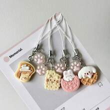 1pc Cute Cartoon Panda Cookie Cake Phone Charm Pendant, Realistic Food Toy Anti-Lost Couple Gift - Multicolor - View 8
