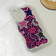 Niche Hot Girl Pink & Black Leopard Print Patchwork Star Glitter Phone Case Compatible With IPhone 17 Pro Max/16/15 Pro/14 Plus/13 Mini/12 Pro Max/11 Pro Galaxy S26 Ultra S25 S24 FE S23 Ultra A56 5G A55 A54 A36 A35 A26 A17 A16 A14 Sweet & Cool Protective Cover - Multicolor - View 11