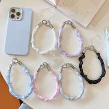 1pc Satin Ruched Rhinestone Phone Wrist Strap, Sweet Pastel Color Anti-Lost Phone Lanyard Bracelet, Universal Phone Case Hand Chain With Patch Tab, Cute Girl Phone Accessory Keychain - Multicolor - View 1