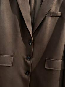 Women's Autumn/Winter Fashion Light Commute High-Quality Oversized Padded Shoulder Cuff Slit Single-Breasted Mid-Length Long Sleeve Blazer Jacket With Lining - Coffee Brown - View 8