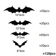 12/120pcs Halloween 3D Black Bat Stickers, Suitable For Room Decoration - Black - View 8