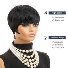 Short Pixie Cut Wig For Women Virgin Human Hair Full Machine Made Short Wigs With Bangs For Daily Wear Pixie Cut Straight Style Perfect For Women Natural Color - Natural Black - View 7