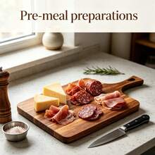 1pc Acacia Wood Cutting Board With Handle, Chopping Board, Kitchen Utensil, Can Cut Vegetables, Meat, Fruit, Bread Board, Cheese Board, Can Be Used As Cold Platter, Appetizer Preparation, Outdoor Camping Board, Perfect For Home Decor, Kitchen Accessories, Kitchen Utensils, Kitchen Cutting Board, Easy To Clean, Ideal Gift For Housewarming, New Year, Mother's Day, Cooking Enthusiasts - View 6