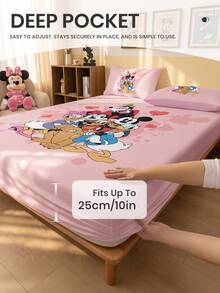 South Life Disney 1件裝迪士尼卡通印花包床單（不含枕套），親膚床墊套，房間裝飾，可愛卡通床上用品，柔軟透氣床墊保護套，多款可選，適用於單人/雙人/加大/特大/超大床，可機洗 - 彩色 - 查看 5