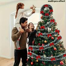 2pcs/Set With Red Bow, Dark Green & White Snowflake Christmas Floral Garland, No Light Artificial Wreath, Suitable For Outdoor Or Indoor, High-Quality Soft Green Holiday Decor, Applicable For Indoor/Outdoor Holiday Decorations, Fireplace, Stairs, Christmas Decorations, Christmas Wreath, Suitable For Front Door, Halloween Decor, High-Quality Artificial Floral Garland Decoration, Soft Material - Enhance Holiday Atmosphere - View 3