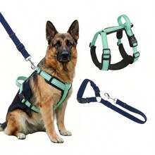 No-Pull Dog Harness With Free Car Safety Leash, Adjustable Reflective Dog Vest Harness With Soft Handle, Heavy-Duty Breathable Pet Chest Harness, Suitable For Small, Medium, Large Dogs, Comfortable Dog Walking Harness For Outdoor Training And Travel, Battery Not Included - Green - View 2