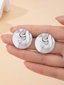 1對皺褶圓形金屬耳釘耳環飾品 - 褶皺圓形耳釘 - 查看 10