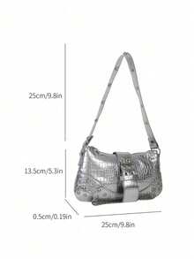 Fashionable Unique Design Chain New Women's Gothic Style Rivet Crossbody Bag Shoulder Bag Handbag Solid Color Rivet Chain Crossbody Bag - Silver - View 2