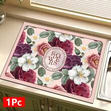 1pc Camellia Pattern Printed Diatomaceous Earth Kitchen Dish Drying Mat, Absorbent Dish Drying Pad, Coffee Machine Mat, Dishwashing Mat, Sink Mat, Kitchen Countertop Protector, Suitable For Cups, Plates, Tableware And Kitchen Decor - Multicolor - View 15
