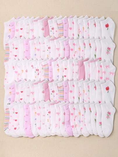 20 Pairs Kids Boat Socks, Kids Short Socks, Kids No-Show Socks, Kids Socks, Bow, Flower, Stripe, Asin, Polka Dot, Lace, Printed Pattern, Boat Socks, Suitable For Girls Daily Wear/Outings, Suitable For 1-16 Years Old Children, Suitable For All Seasons, Suitable For School/Back To School, Suitable For Running, Suitable For Party Wear, Breathable Comfortable Soft Non-Restrictive