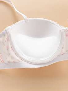 Set Bra Setengah Cup Motif Bunga 3 Potong, Trim Hijau, Pita Depan, Tali Bahu yang Dapat Diatur, Bantalan Ringan, Pakaian Dalam Wanita - MultiWarna - View 4