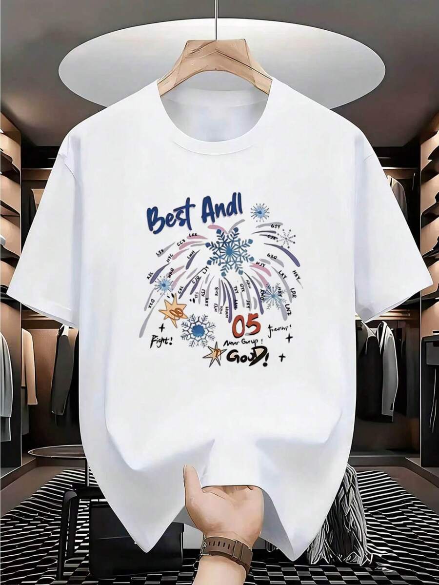 T-shirt uomo in cotone con stampa grafica, manica corta, girocollo, stile casual estivo Magazzino Locale Disponibile - Bianco - Visualizzare 1