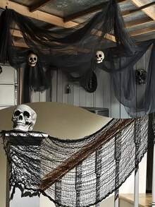 2pcs Halloween Black Mesh Spider Web Decor, Gothic Party Supplies, Haunted House, Club, Indoor Outdoor Yard Home Wall Decoration - Multicolor - View 4