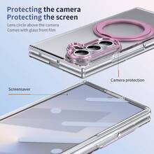 VIETAO 360°旋轉隱形支架透明材質手機殼，適用於 Galaxy Z Fold 8 Ultra 7 6 5 4 Fold7，附強化玻璃螢幕保護貼 - 粉色 - 查看 4